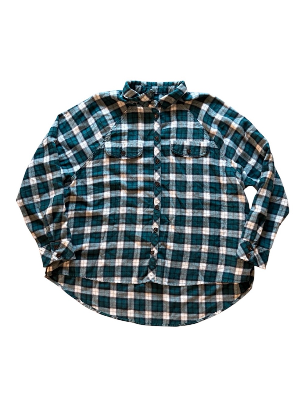 Wild Fable Women’s Classic Teal Plaid Flannal Button-Up Shirt w/ Pockets XL